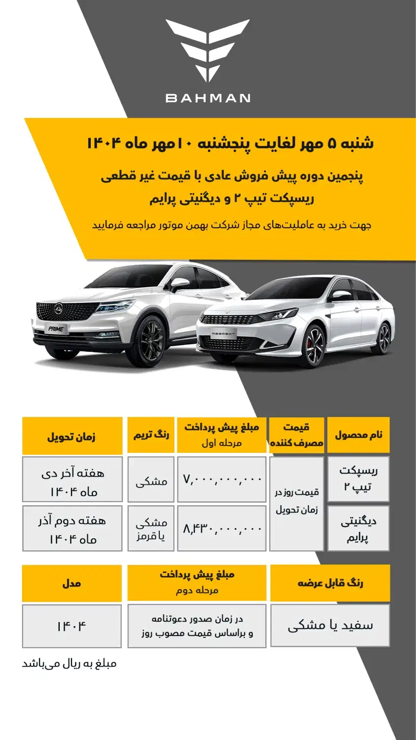 شرایط نقد و اقساط محصولات در بهمن موتور توکلی|خودرو سواری و وانت|یزد, |دیوار