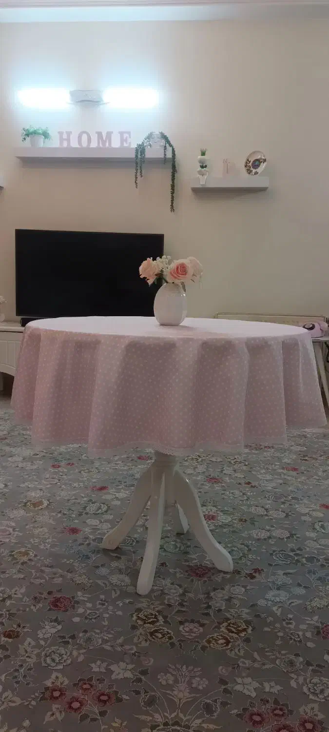 رومیزی گرد کتان صورتی|پرده، رانر، رومیزی|تهران, امام زاده عبدالله|دیوار