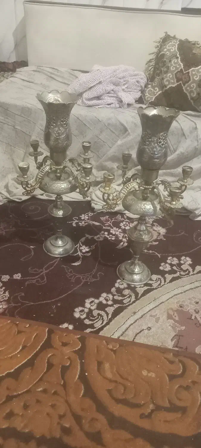 آینه شمعدان شمعدونی یک جفت شمدانی قدیمی|صنایع دستی و سایر لوازم تزئینی|محمدشهر, همایون ویلا|دیوار