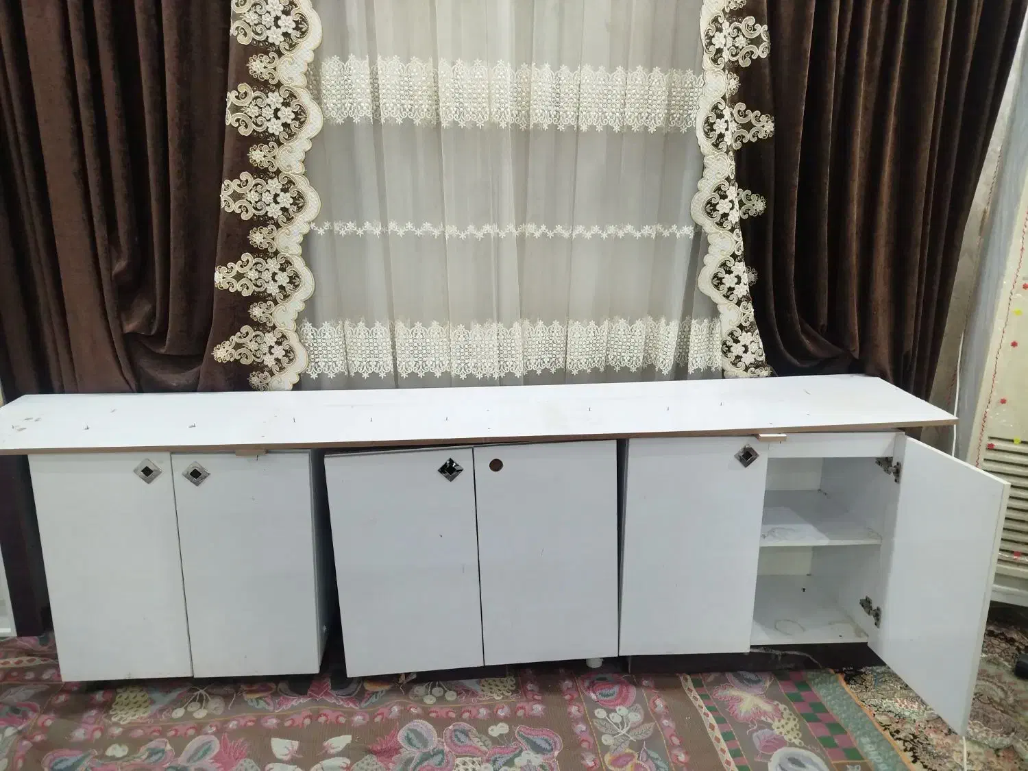 فروش 2 عدد قفسه چوبی ام دی آف و 3 عدد کابینت|کتابخانه، شلف، قفسه‌های دیواری|شوشتر, |دیوار