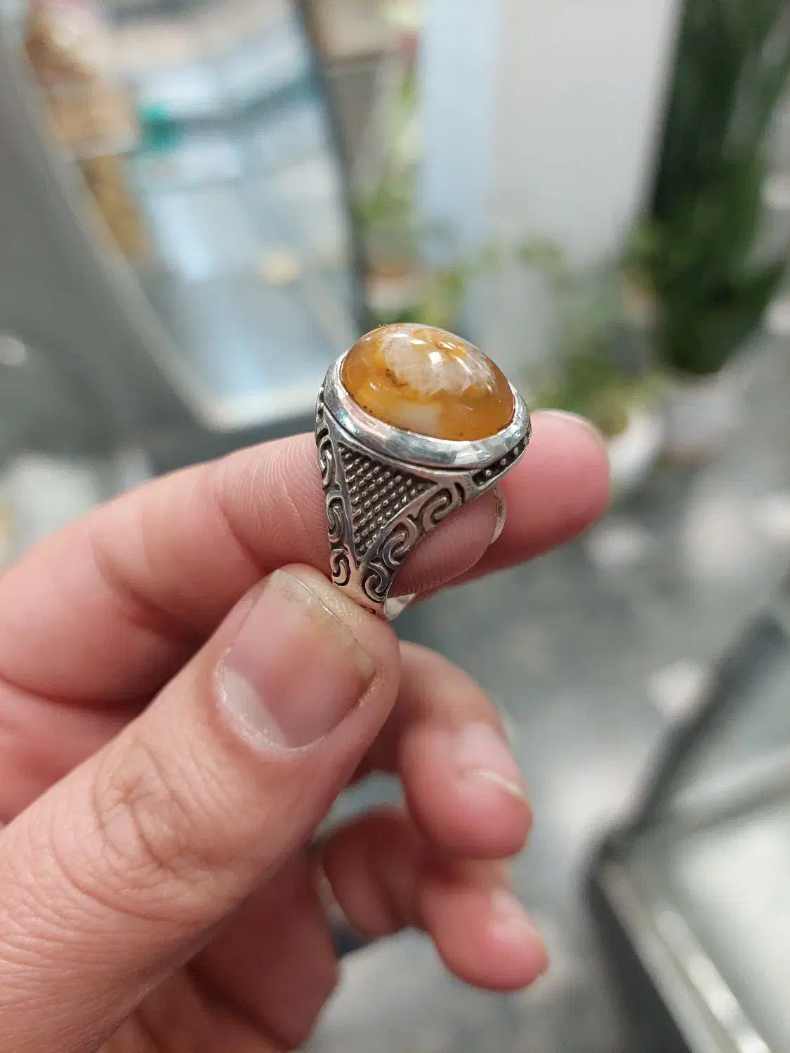 انگشتر عقیق یمنی و باباقوری|جواهرات|آران و بیدگل, |دیوار