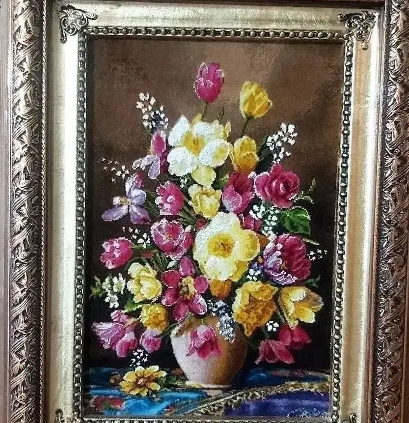 تابلو گل میلان کد 12 دستبافت و ابریشم دار|تابلو فرش|تبریز, |دیوار