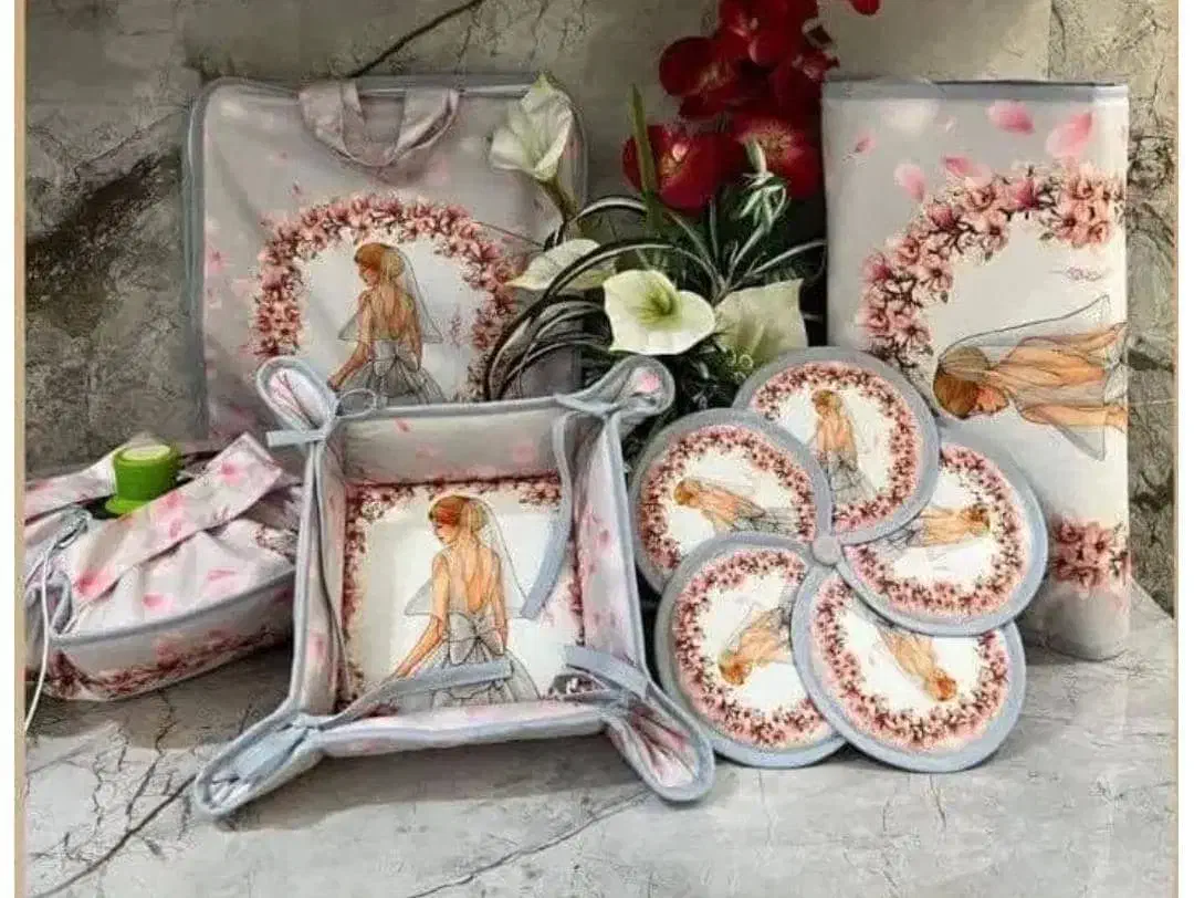 سرویس آشپزخانه پارچه ای عروس|سفره، حوله، دستمال آشپزخانه|شیراز, ریاستی|دیوار