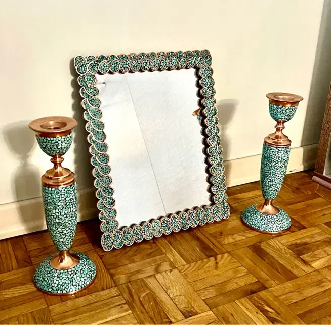 آینه شمعدون فیروزه و مس|صنایع دستی و سایر لوازم تزئینی|تهران, امانیه|دیوار