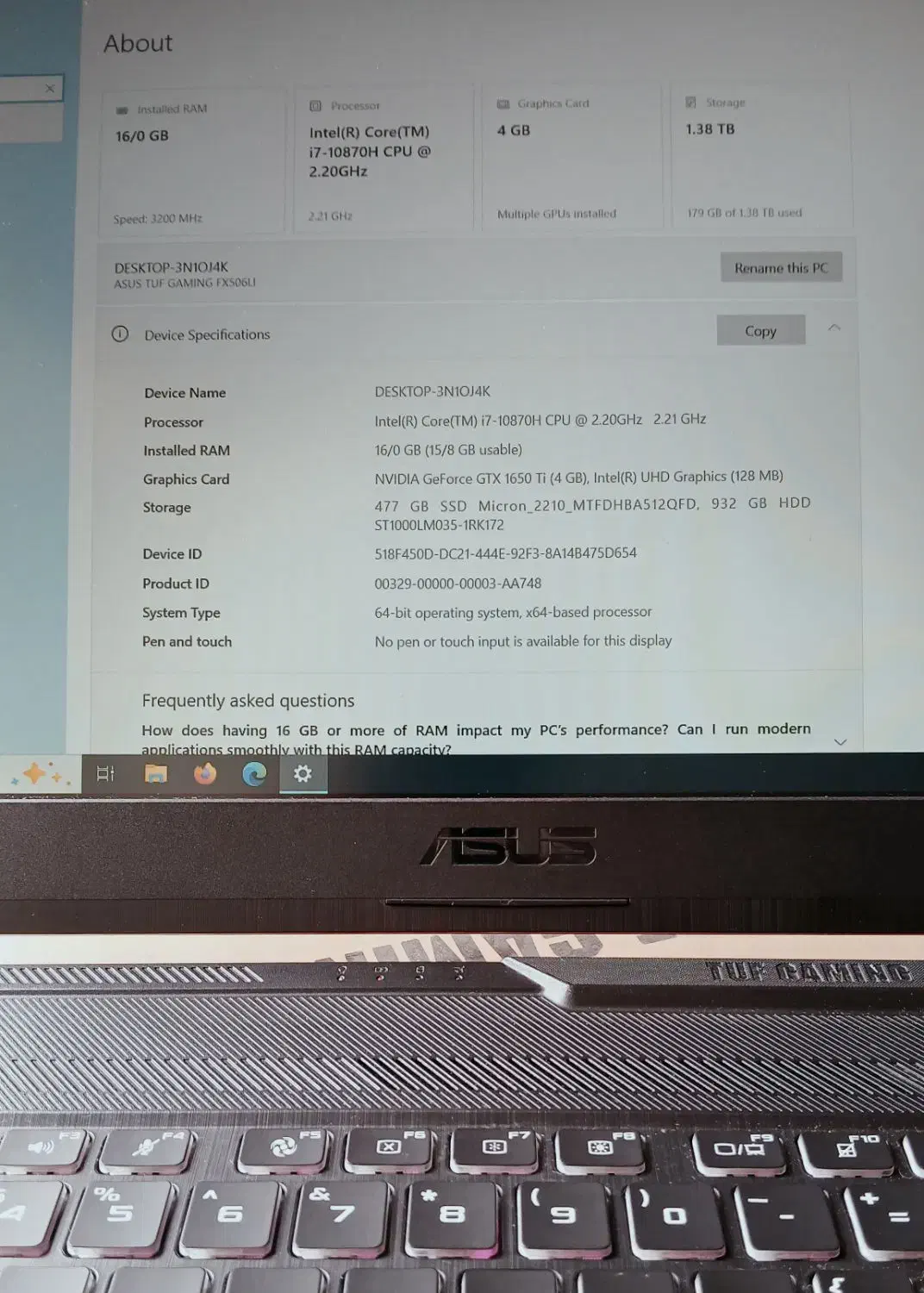 لپ تاپ ایسوس گیمینگ FX506L|رایانه همراه|شهرضا, |دیوار