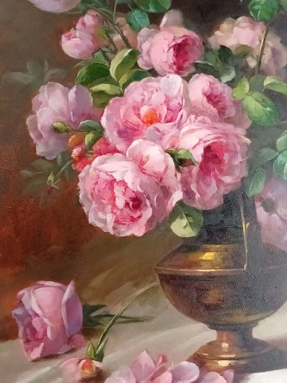 تابلو رنگروغن (گلهای صورتی گلدان مسی)|تابلو، نقاشی، عکس|تبریز, |دیوار