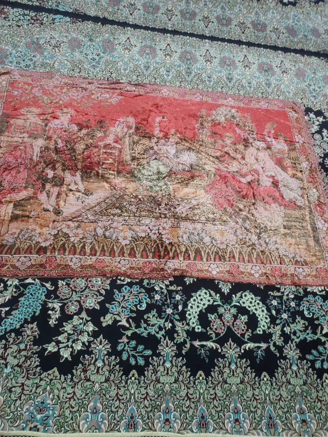 تابلو فرش مخمل خیلی قدیمی ابعاد یک ونیم دریک متر|کلکسیون اشیاء عتیقه|قلقل رود, |دیوار