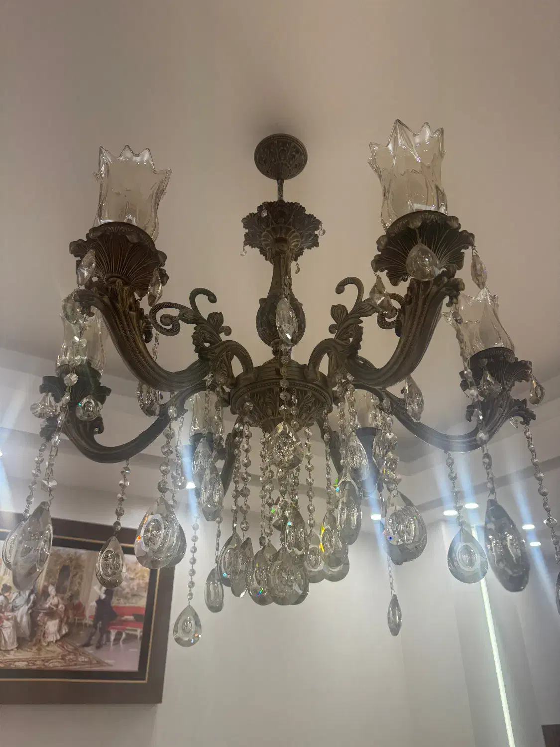 لوستر شش شاخه برنزی|لوستر و چراغ آویز|الوند, |دیوار