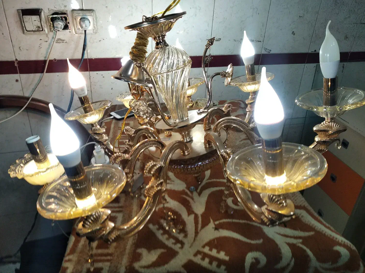 لوستر برنزی 8شاخه|لوستر و چراغ آویز|ارومیه, |دیوار