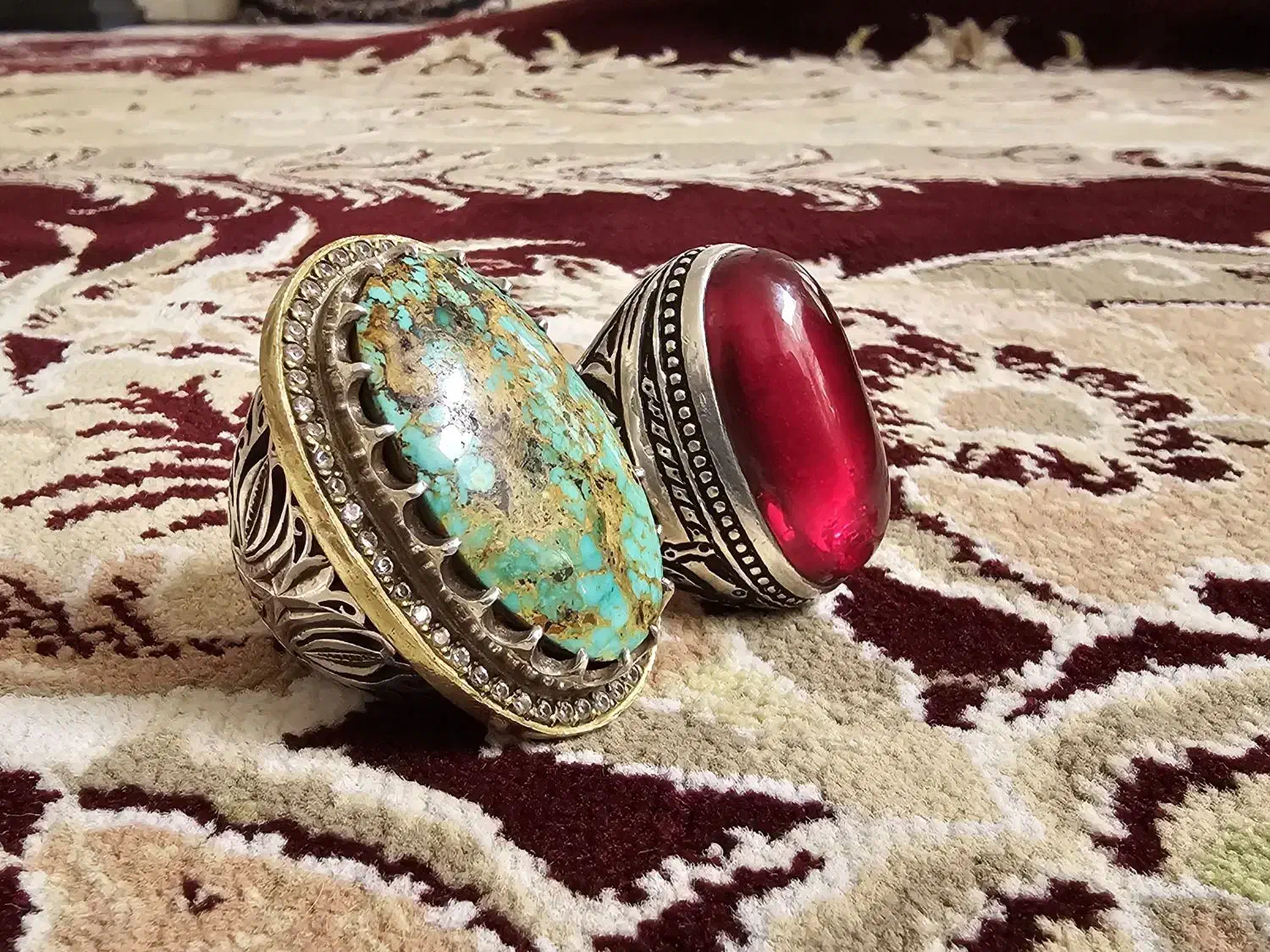 انگشتر فیروزه و یاقوت|جواهرات|کاشمر, |دیوار