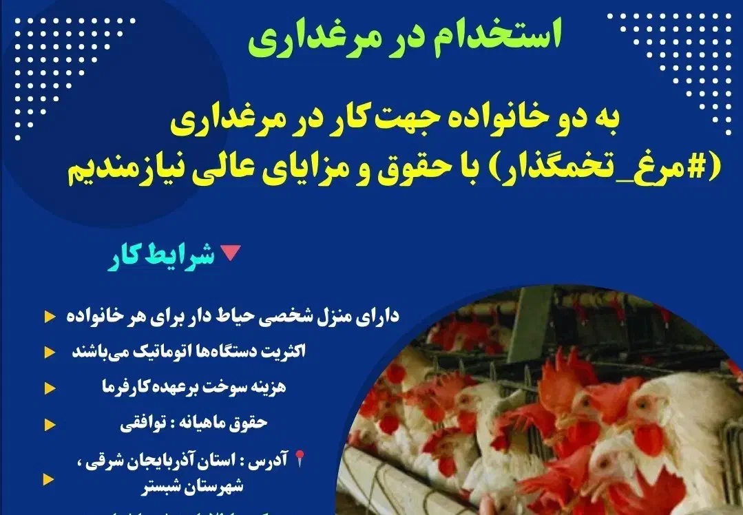 یک خانواده جهت کار در مرغداری|استخدام صنعتی، فنی، مهندسی|پیرانشهر, |دیوار