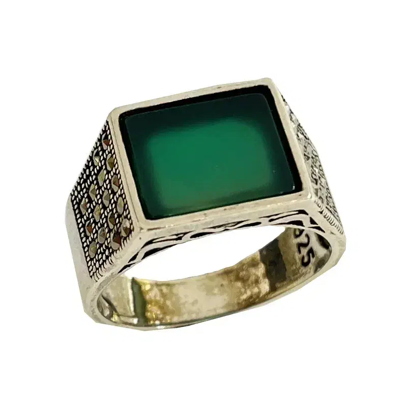 فروش انگشتر نقره مردانه مدل اسپرت عقیق سبز|جواهرات|یزد, |دیوار