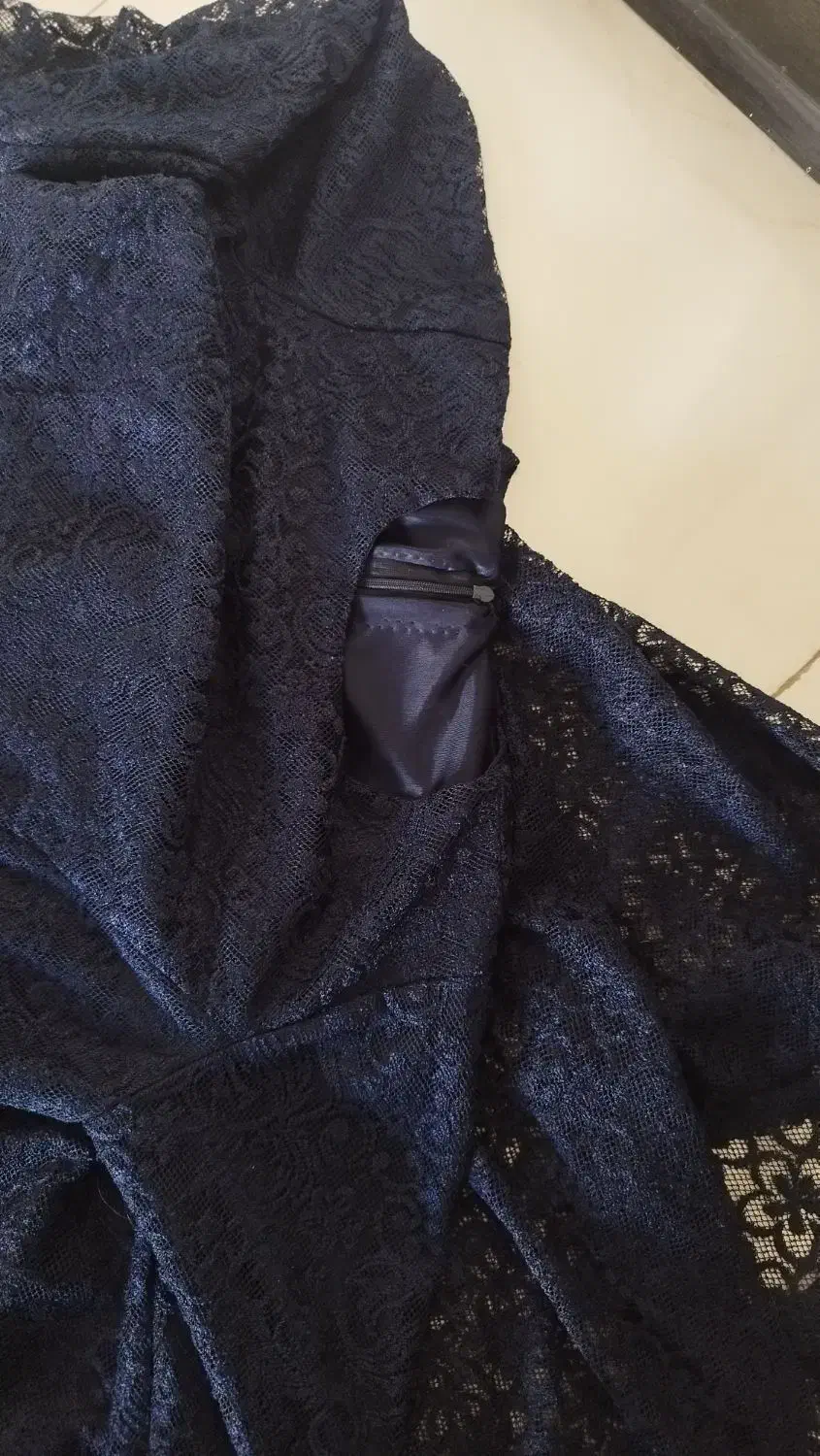 لباس مجلسی زنانه گیپور رنگ سورمه ای|لباس|فولادشهر, C7|دیوار