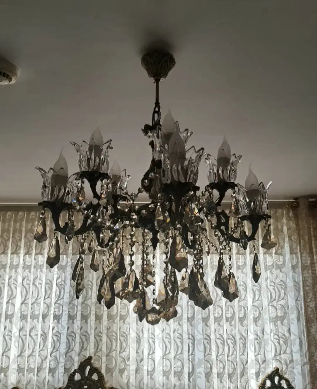 لوستر برنز ۵ شاخه ۱۰ شعله دو عدد|لوستر و چراغ آویز|سهند, |دیوار