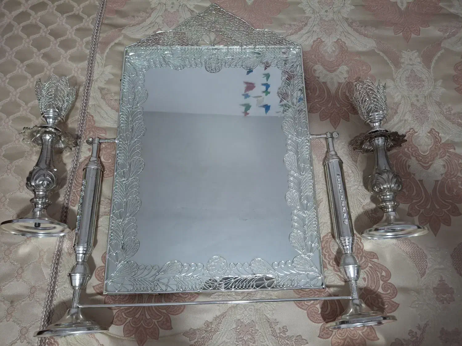 آینه شمعدان ملیله کاری|صنایع دستی و سایر لوازم تزئینی|ابریشم, |دیوار