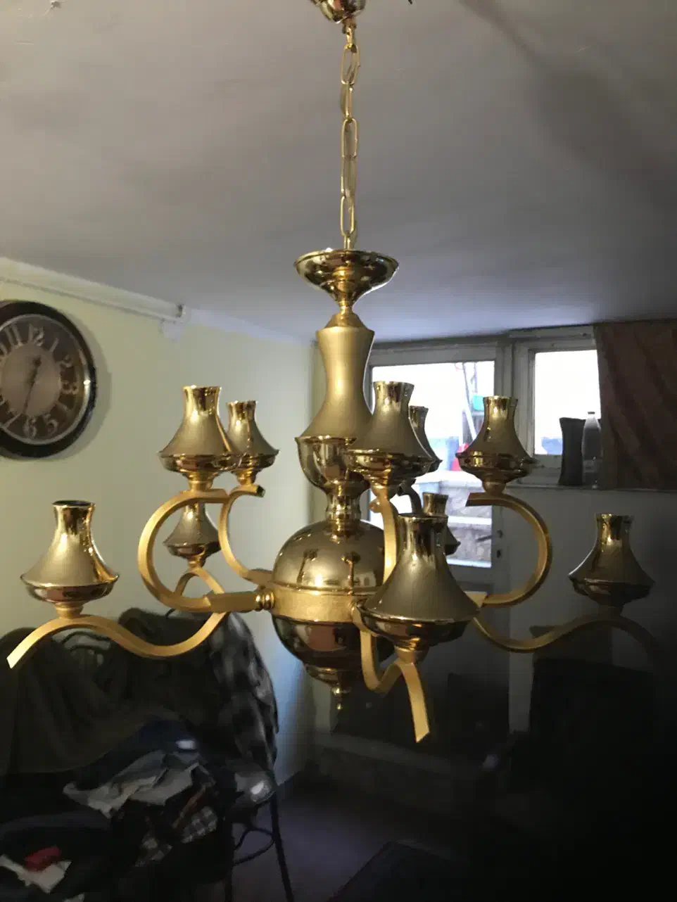 لوستر قدیمی برنجی بسیار تمیز و نو|لوستر و چراغ آویز|مشهد, آیت الله کاشانی|دیوار