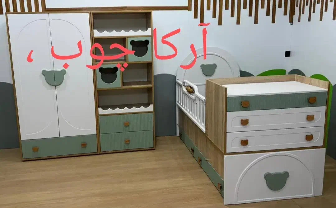تخت خواب نوزاد نوجوان مدل چوب و رنگ سبز  آرکا چوب|تخت و سرویس خواب|کرمانشاه, |دیوار