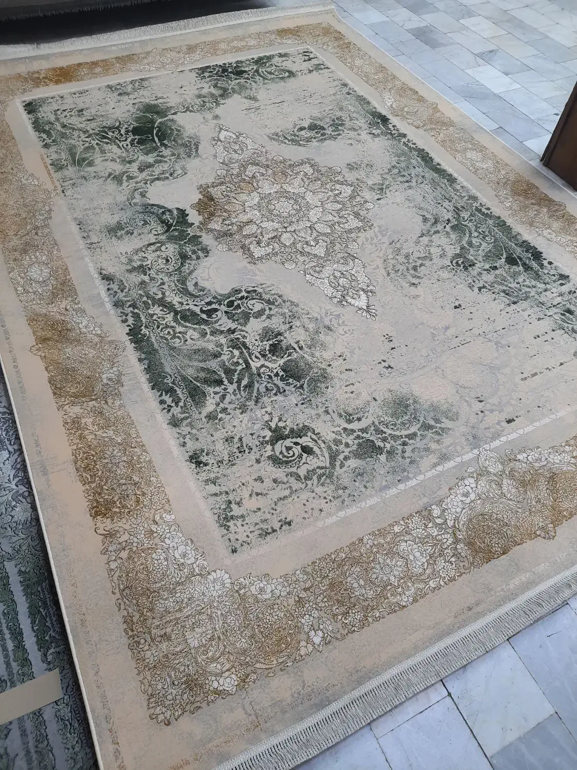 5تخته۹متری1200شانه پتینه گرم سبز گل برجسته|فرش|مشکیندشت, |دیوار