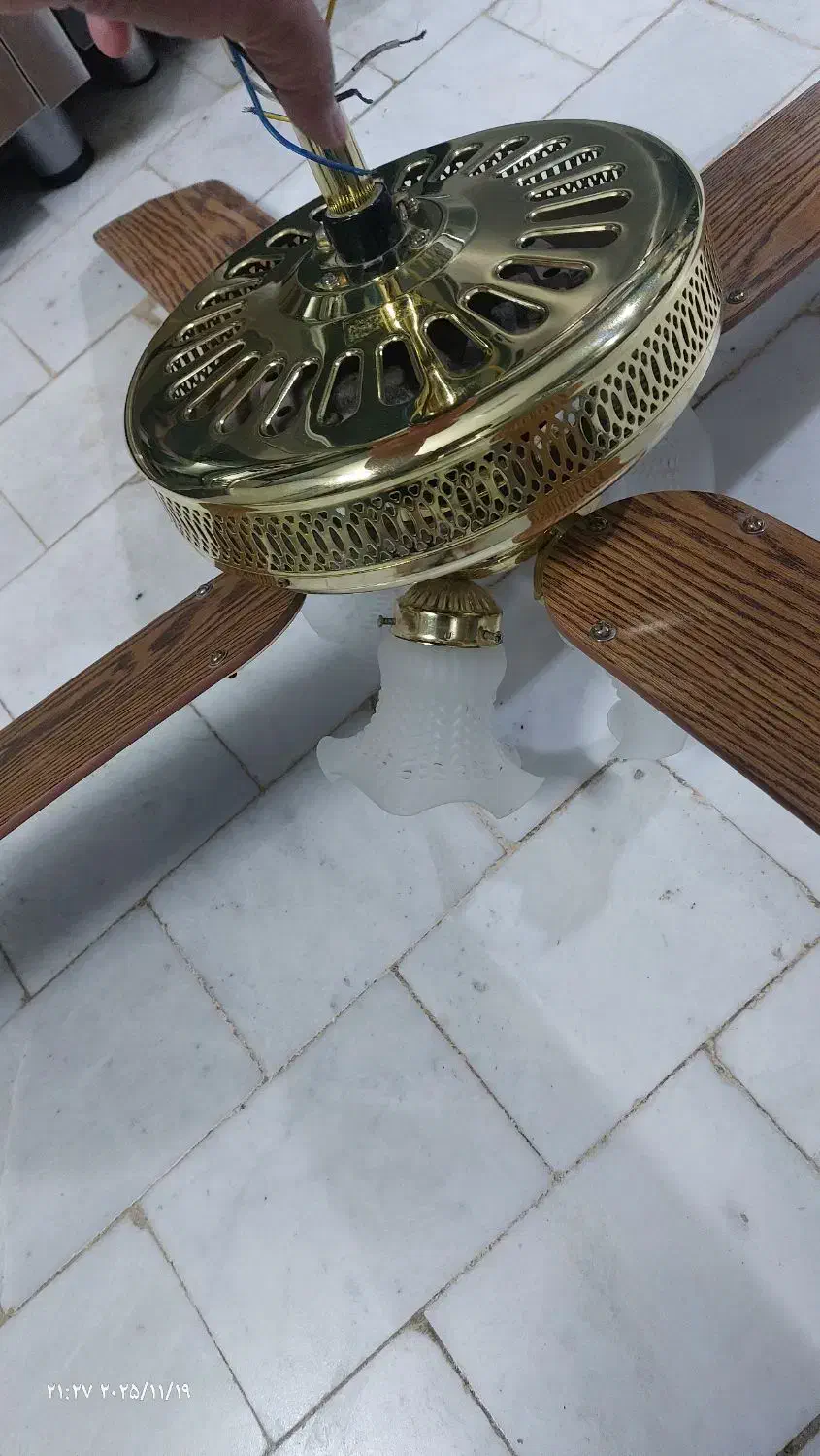 پنکه سقفی چوبی حصیری|لوستر و چراغ آویز|یزد, |دیوار