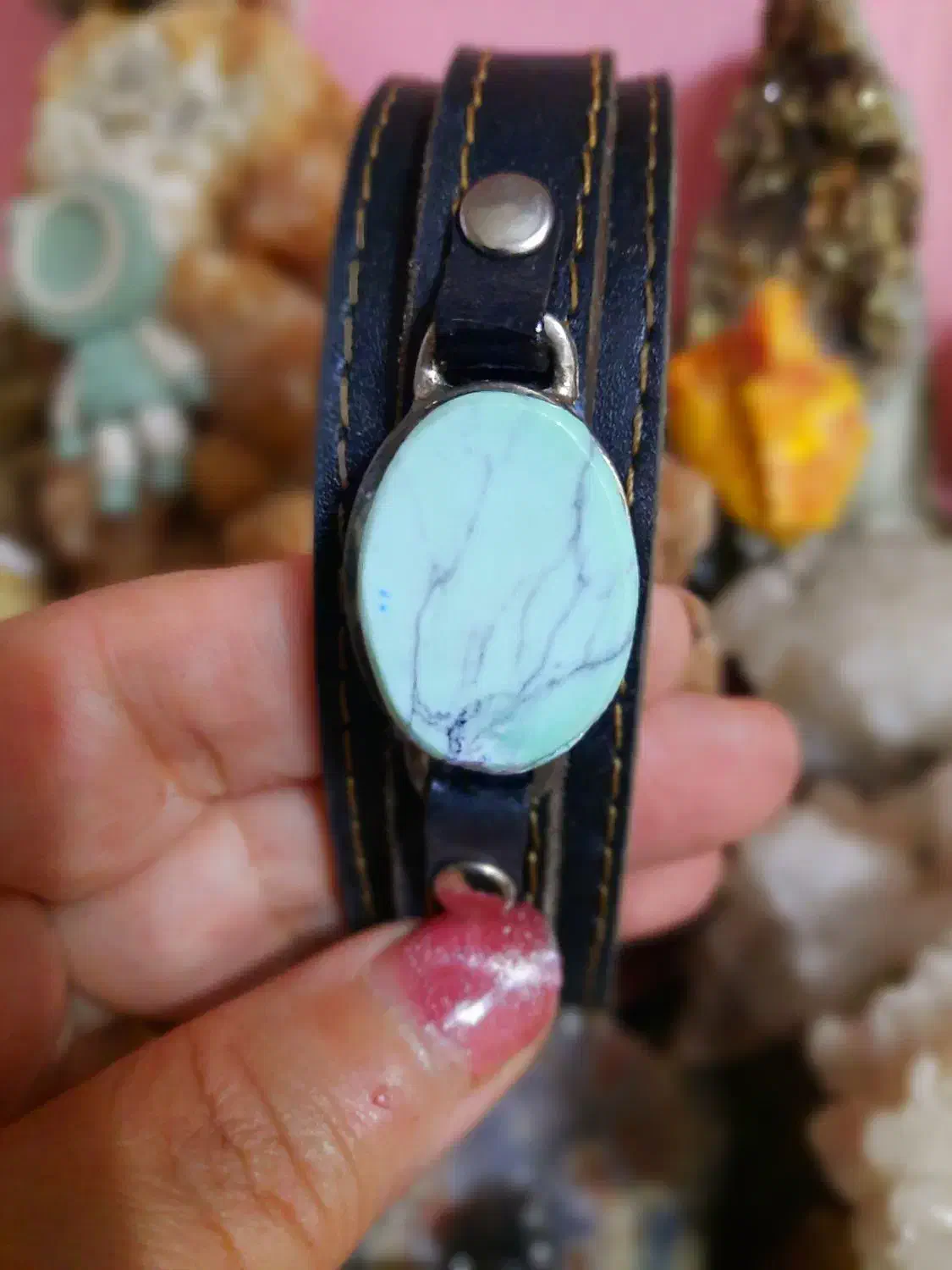 دستبند چرم با سنگ واریسیت|جواهرات|بندر انزلی, جزیره|دیوار