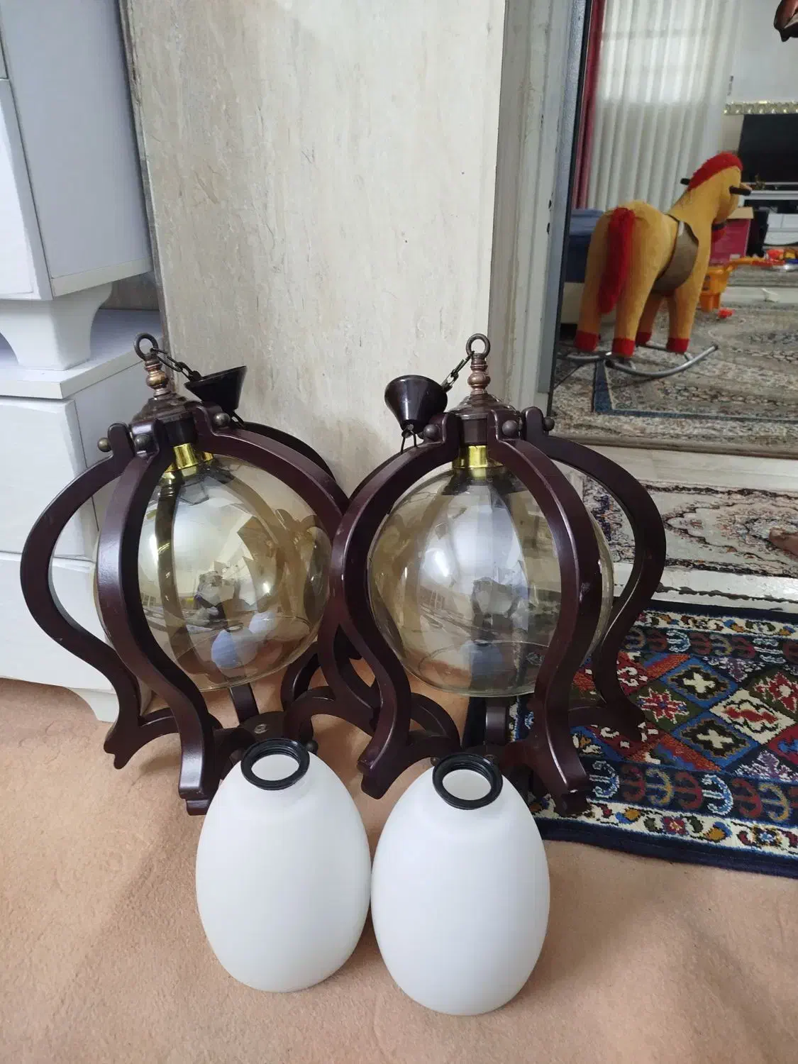 یک جفت لوستر چوبی|لوستر و چراغ آویز|گرمسار, |دیوار