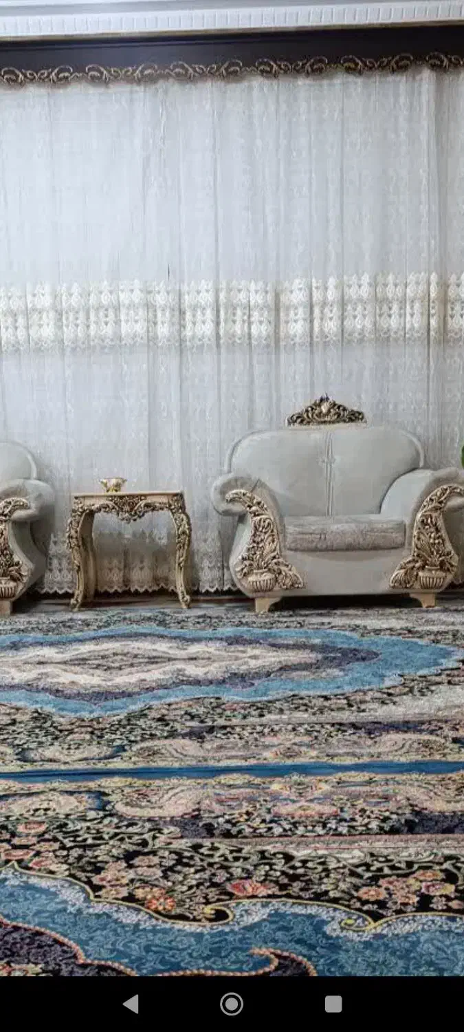 پرده حریر گلدوزی نقره کوب|پرده، رانر، رومیزی|بروجرد, |دیوار