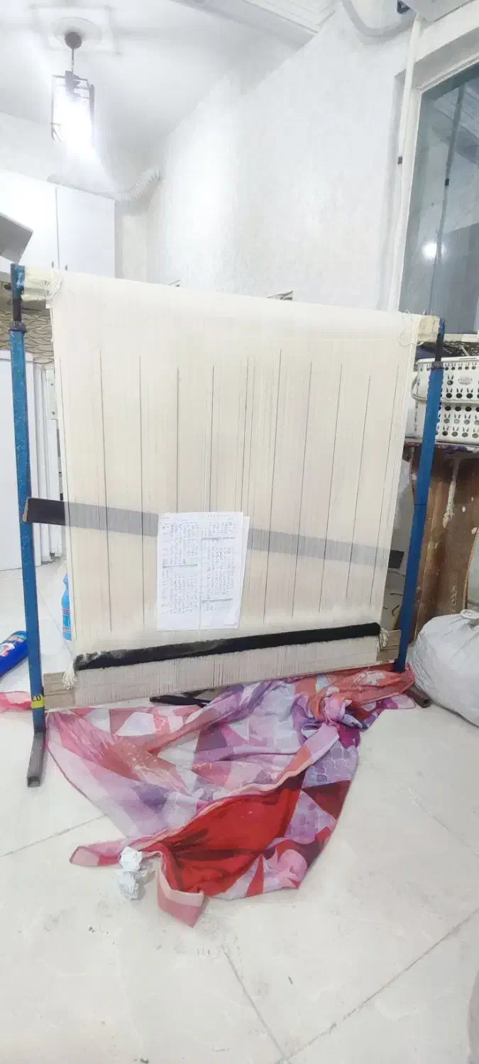 دار قالی ،با نخ مرینوس،و ابریشم وتمام وسایلش|لوازم خیاطی و بافتنی|ری, علایین|دیوار