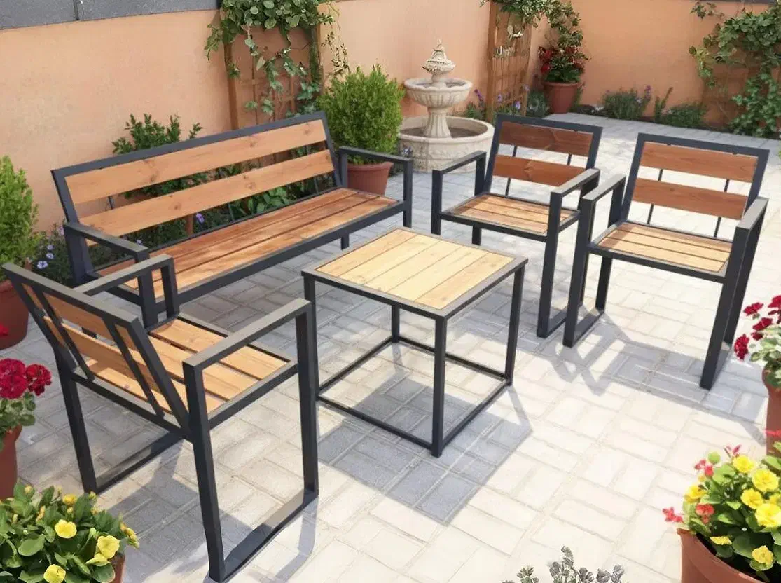 ست میز و صندلی فلزی چوبی مخصوص تراس، حیاط،و کافه|صندلی و نیمکت|بوشهر, |دیوار