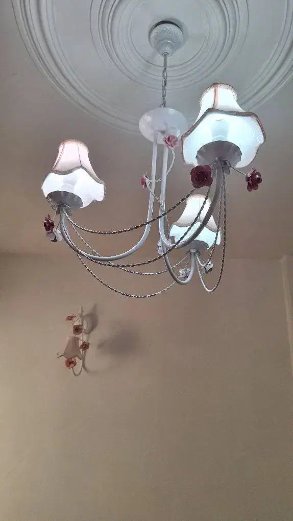 لوستر ۳شاخه فرفورژه به همراه دیوارکوب|لوستر و چراغ آویز|تهران, جوانمردان (اندیشه)|دیوار