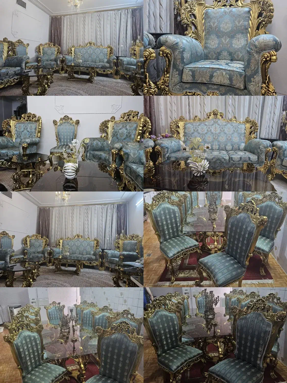 مبل نه نفره چوب راش پارچه ساتن|مبلمان خانگی و میز عسلی|شیراز, شهرک بهشتی|دیوار