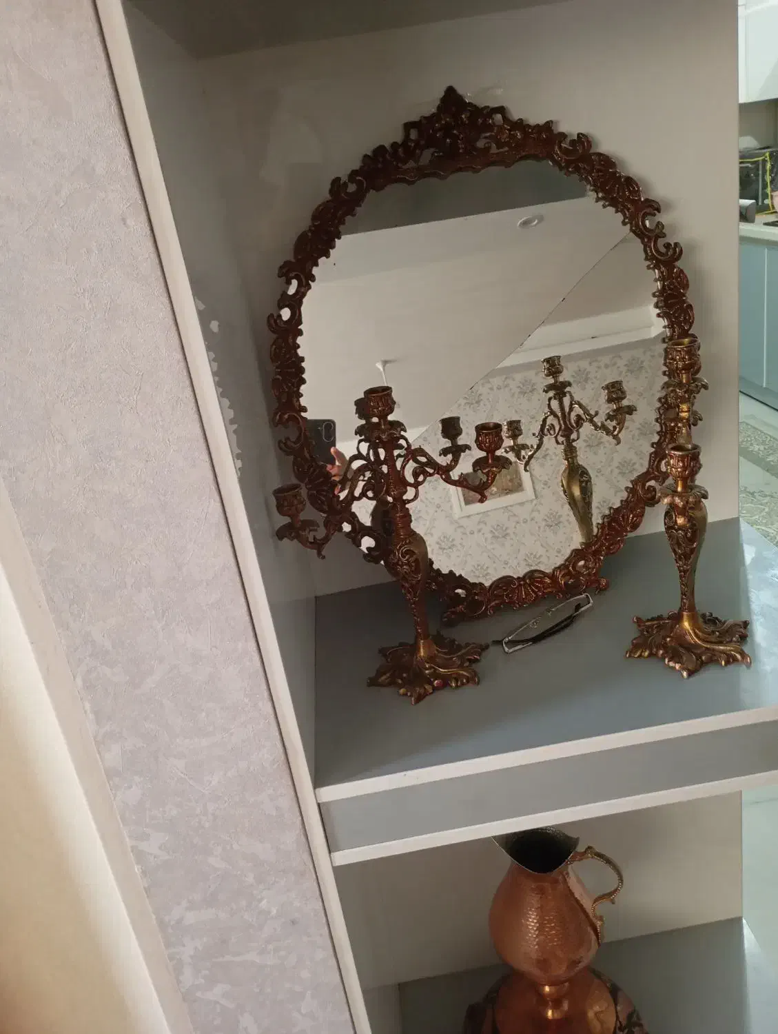 اینه شمعدان تمام برنج|کلکسیون اشیاء عتیقه|زنجان, |دیوار