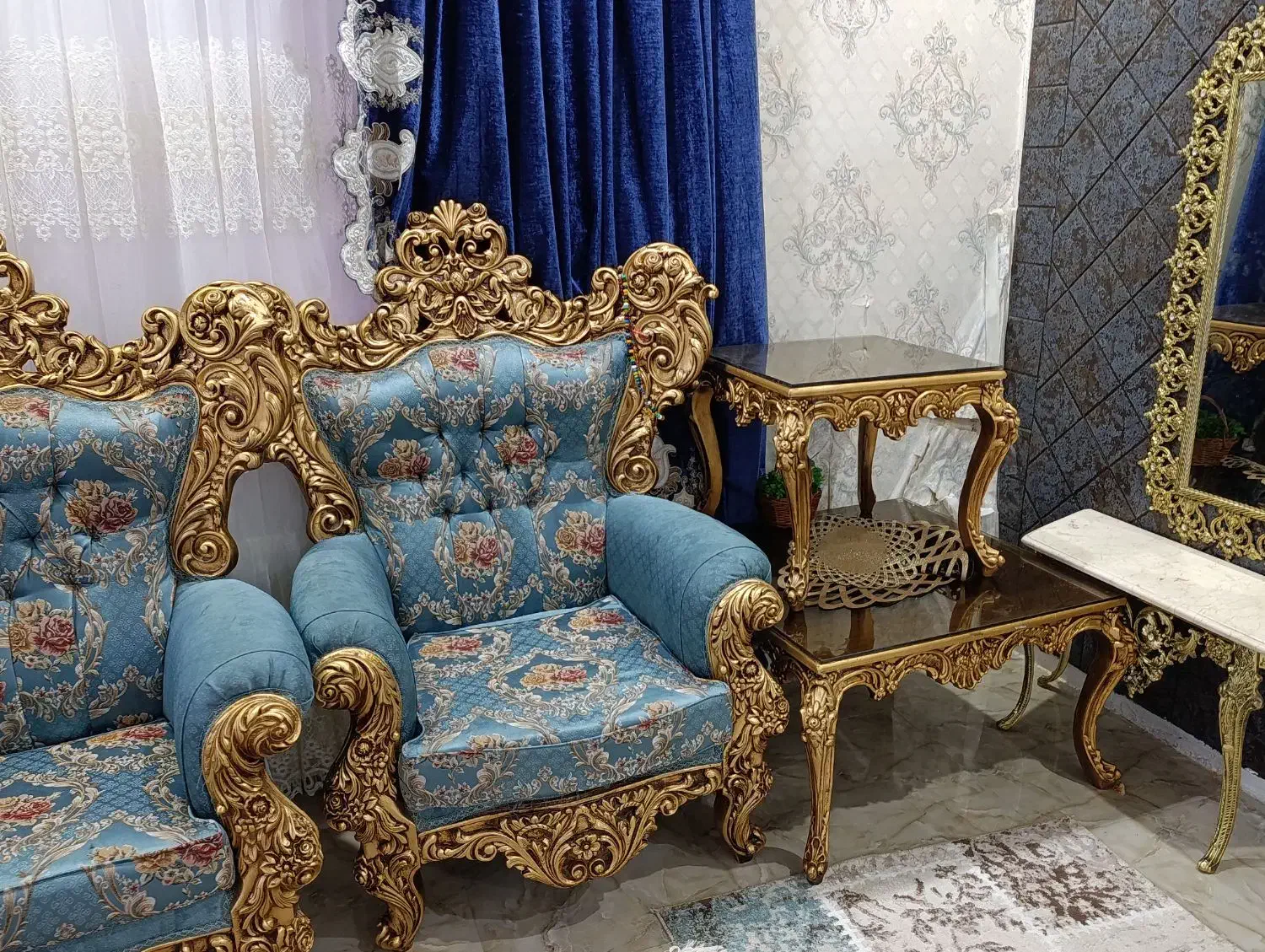 فروش مبل سلطنتی 9نفر و پرده سلطنتی|مبلمان خانگی و میز عسلی|سنندج, |دیوار