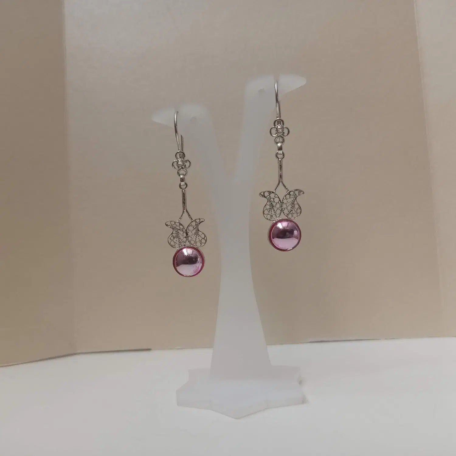 گوشواره ملیله نقره نگین گُلبهی سنتتیک کد ۵۵۱|جواهرات|اصفهان, مولوی|دیوار