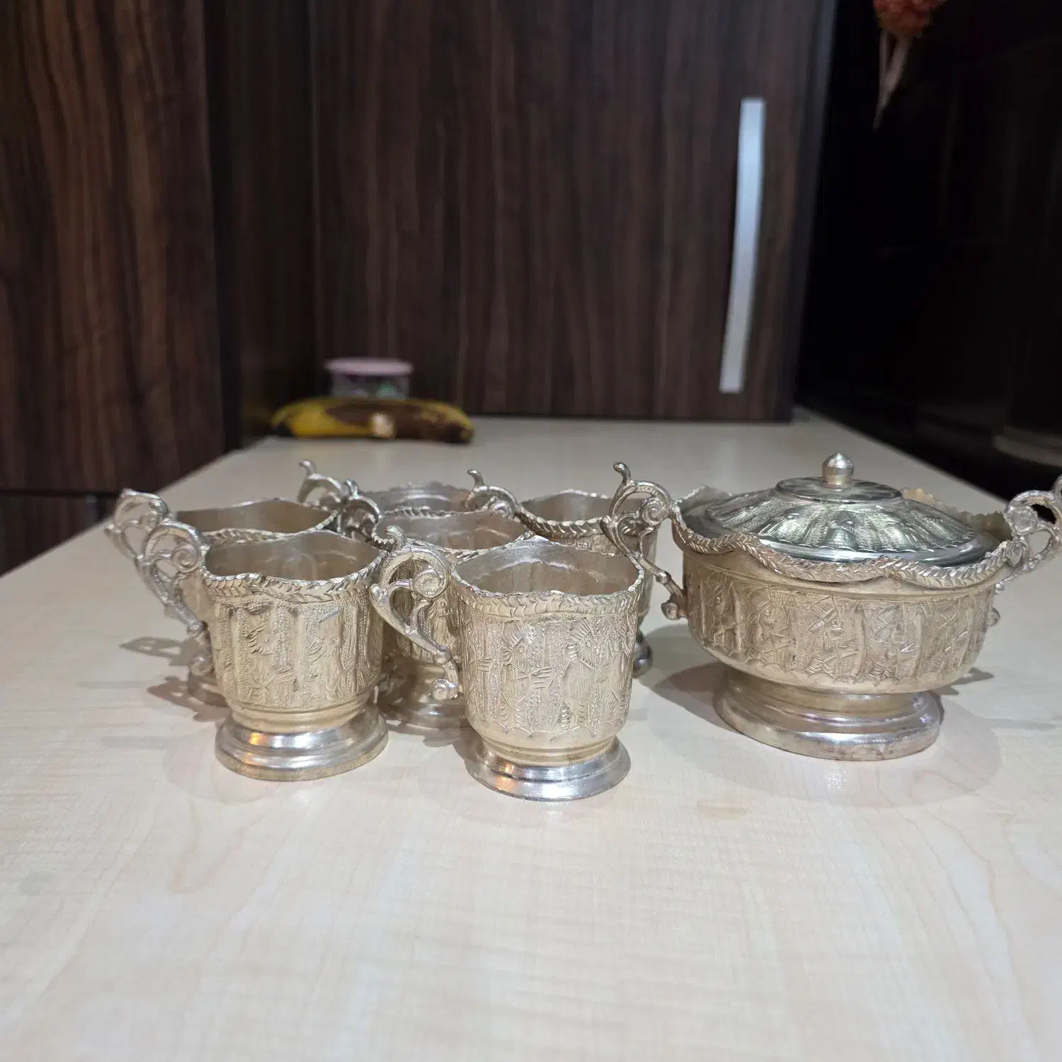 ست آنتیک گیره استکان و قندون برنجی|کلکسیون اشیاء عتیقه|تهران, مینای شمالی (مخبر)|دیوار