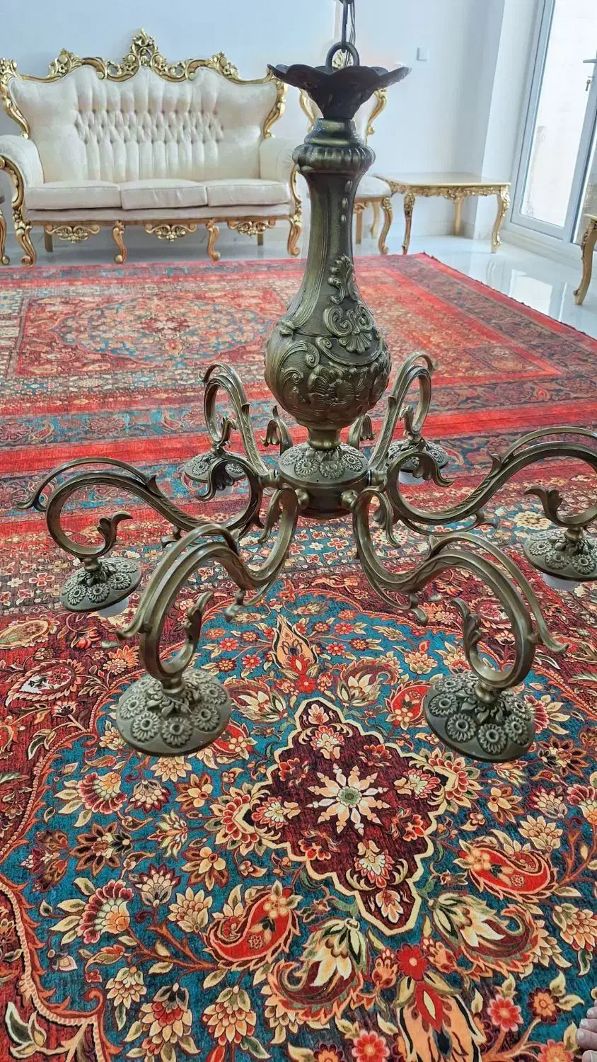 لوستر شش شعله برنزی طرح گل|لوستر و چراغ آویز|اهواز, شهرک دانشگاه|دیوار