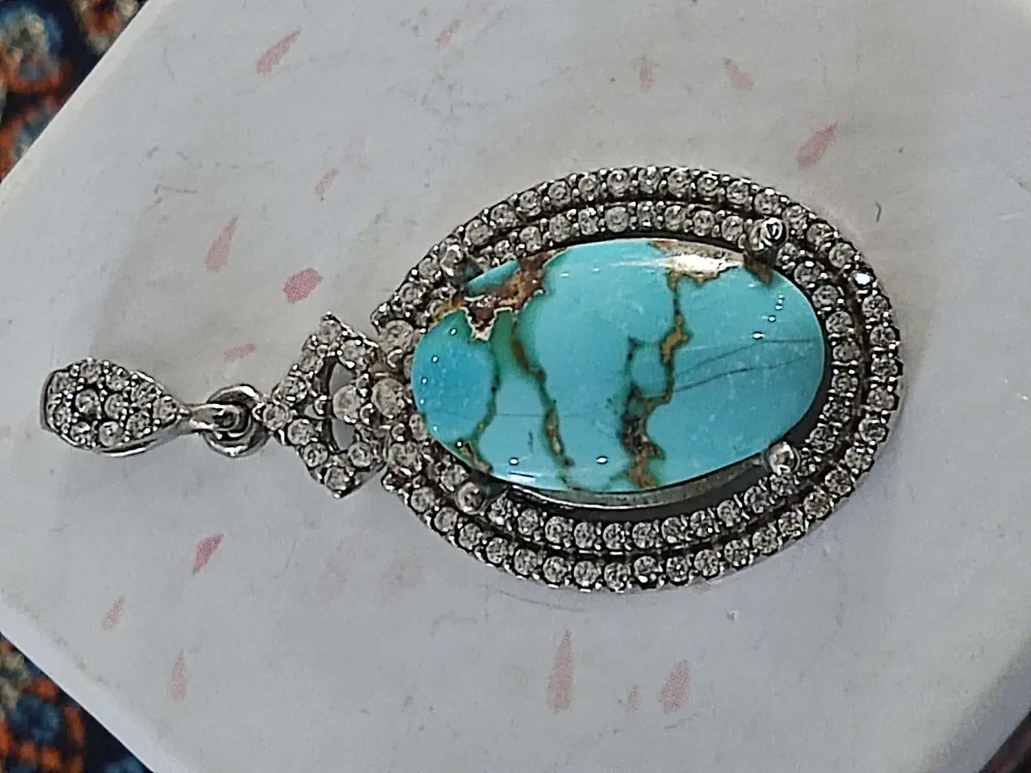 پلاک گردن بند فیروزه نیشابور رگه طلا|جواهرات|کرمانشاه, |دیوار