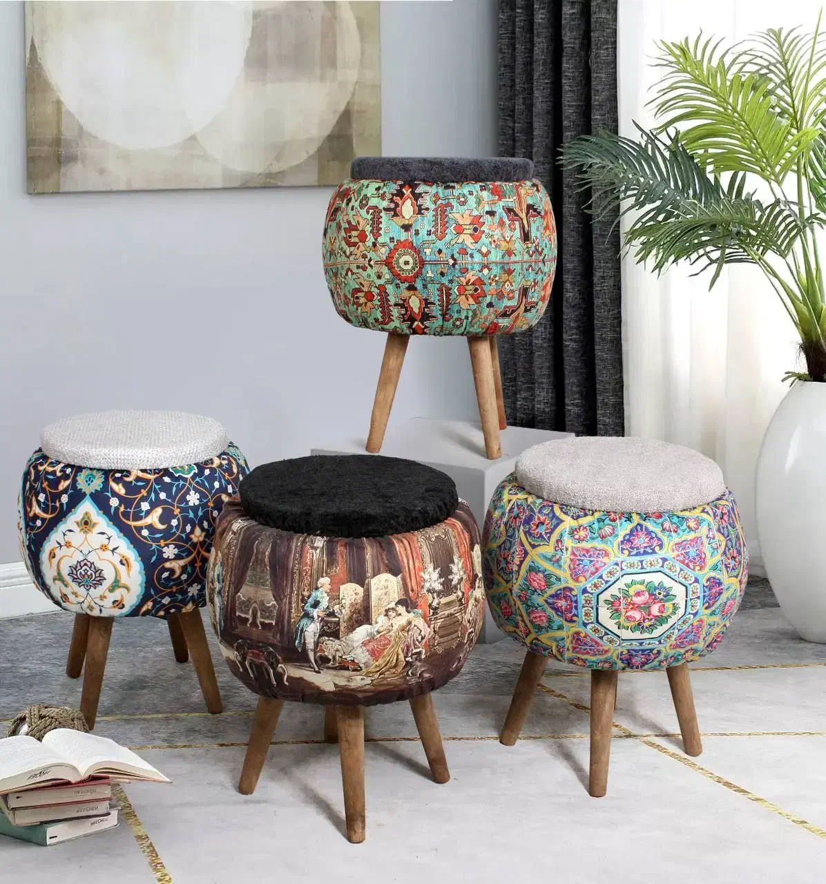 پاف مراکشی گرد چهارپایه چوبی|صندلی و نیمکت|سیرجان, |دیوار