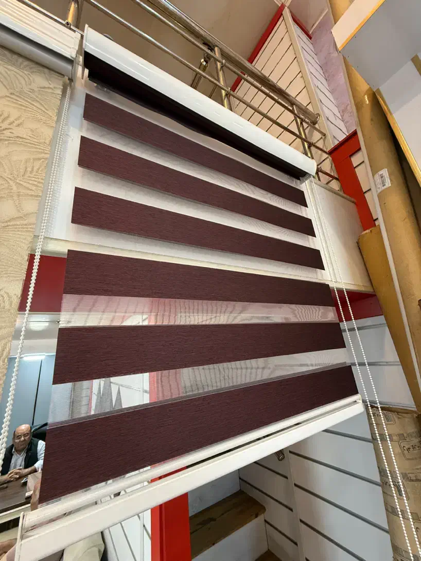 پرده زبرا زرشکی تک مکانیزم|پرده، رانر، رومیزی|ساری, |دیوار