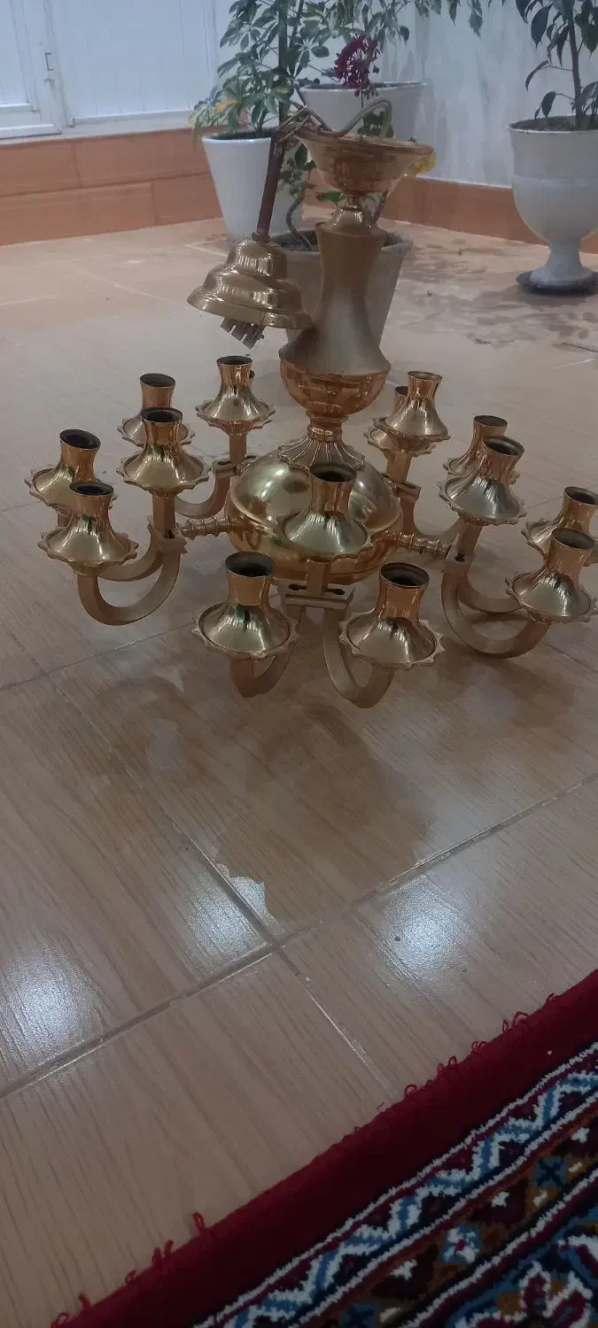 لوستر طلایی پنج شعله|لوستر و چراغ آویز|اردبیل, |دیوار