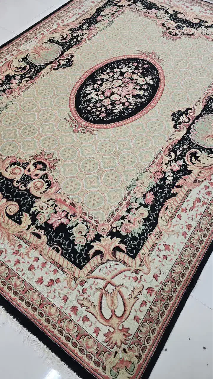 دو تخته فرش9متری نخی کرم سرمه‌ای|فرش|ایلام, |دیوار