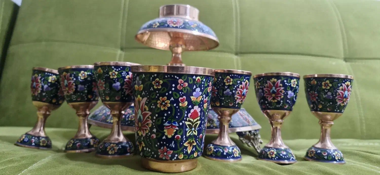 شربت خوری مس و پرداز میناکاری با جام مخصوص ساقی|صنایع دستی و سایر لوازم تزئینی|قم, سالاریه|دیوار