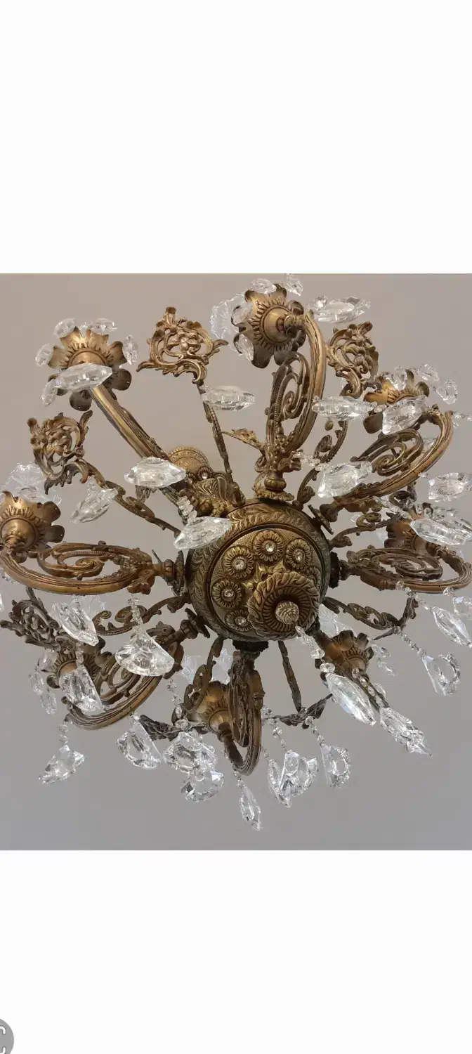 لوستر تمام برنز ۸ شاخه کلاسیک با لاله های کریستال|لوستر و چراغ آویز|لواسان, |دیوار