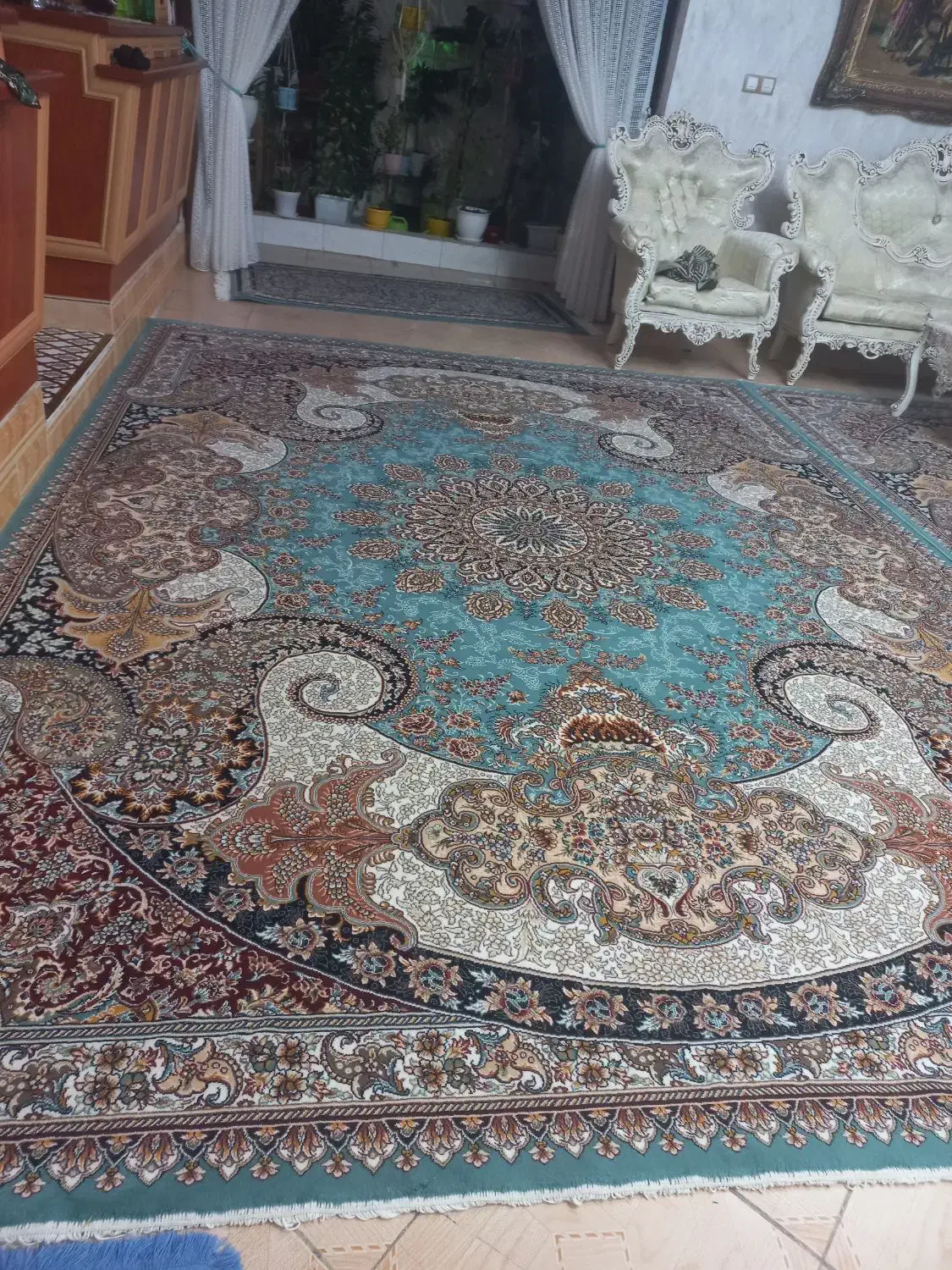 فرش فیروزه ای دوازده متری|فرش|کرمانشاه, |دیوار