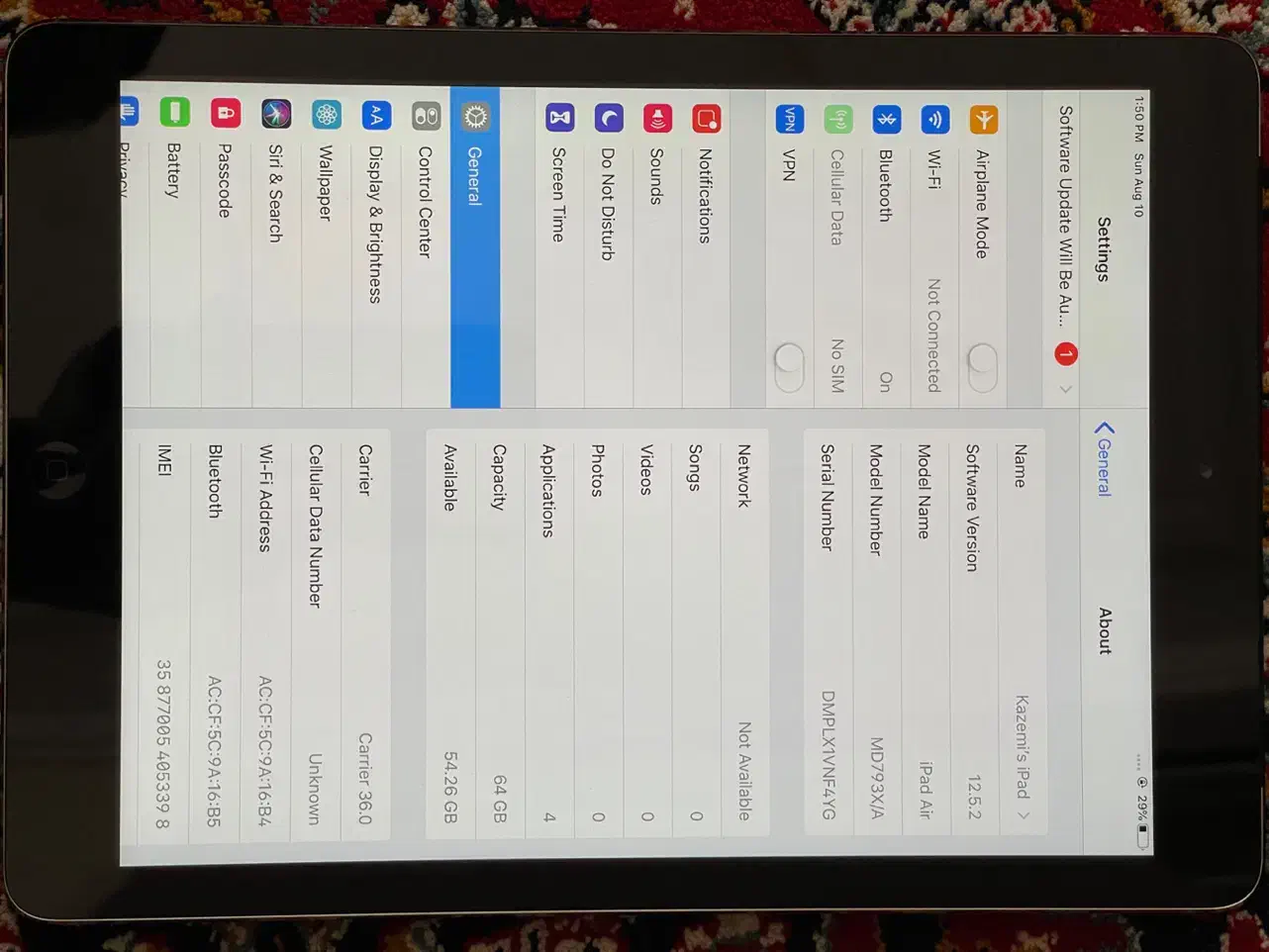 آیپد ایر CELLULAR+WIFI|تبلت|تهران, نیروی هوایی (پیروزی)|دیوار