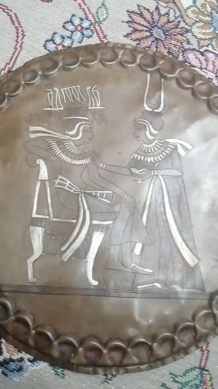 سینی مسی دولایه حکاکی شده ونقره کوب|کلکسیون اشیاء عتیقه|کردکوی, |دیوار