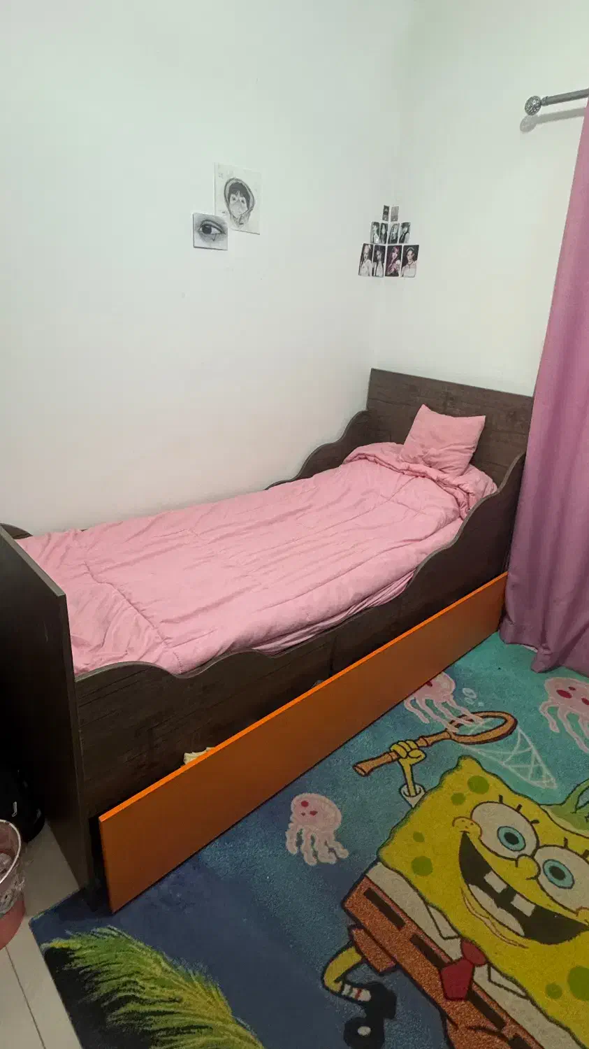 تخت یکنفره نوجوان با کشوی بزرگ چرخدا|تخت و سرویس خواب|گرگان, |دیوار