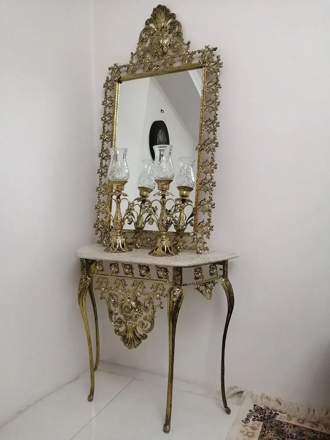 آینه و شمعدان برنجی، کنسول برنجی|مبلمان خانگی و میز عسلی|ری, علایین|دیوار