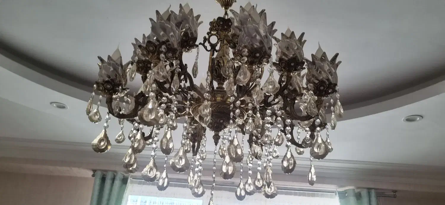 لوستر برنج ۸ شاخه ۱۶شعله با لامپ وکریستال|لوستر و چراغ آویز|ملایر, |دیوار