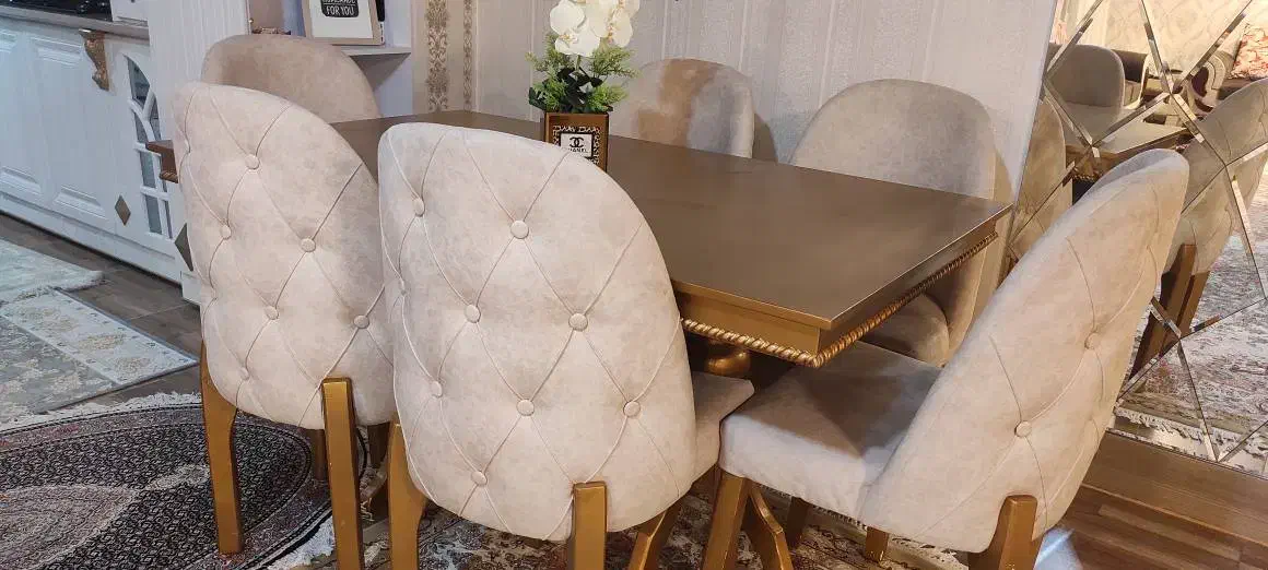 میزناهارخوری ۶ نفره طلایی طرح چستر (با تخفیف ویژه)|میز و صندلی غذاخوری|بستان آباد, |دیوار