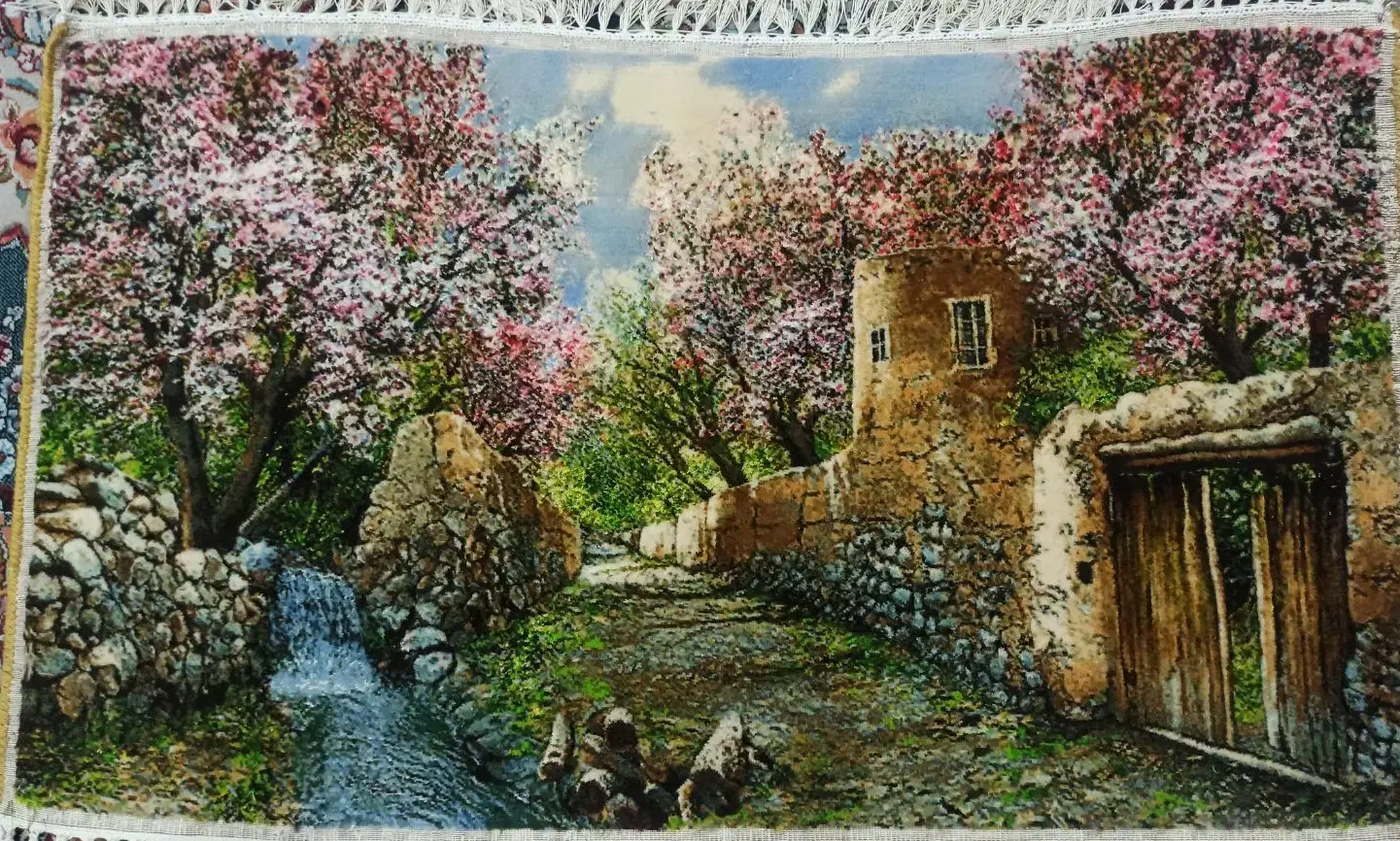 تابلوفرش دستباف بهار در روستا ابریشم و کرک|تابلو فرش|ساوه, |دیوار